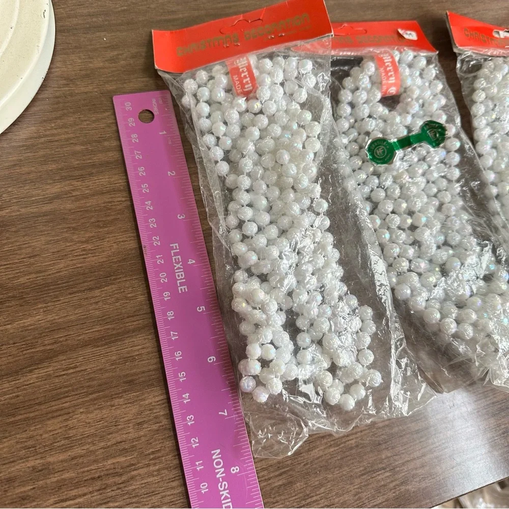 3 packs of Vintage 1950s HF Co. Florasilk Iridescent White Rose Beaded Garland